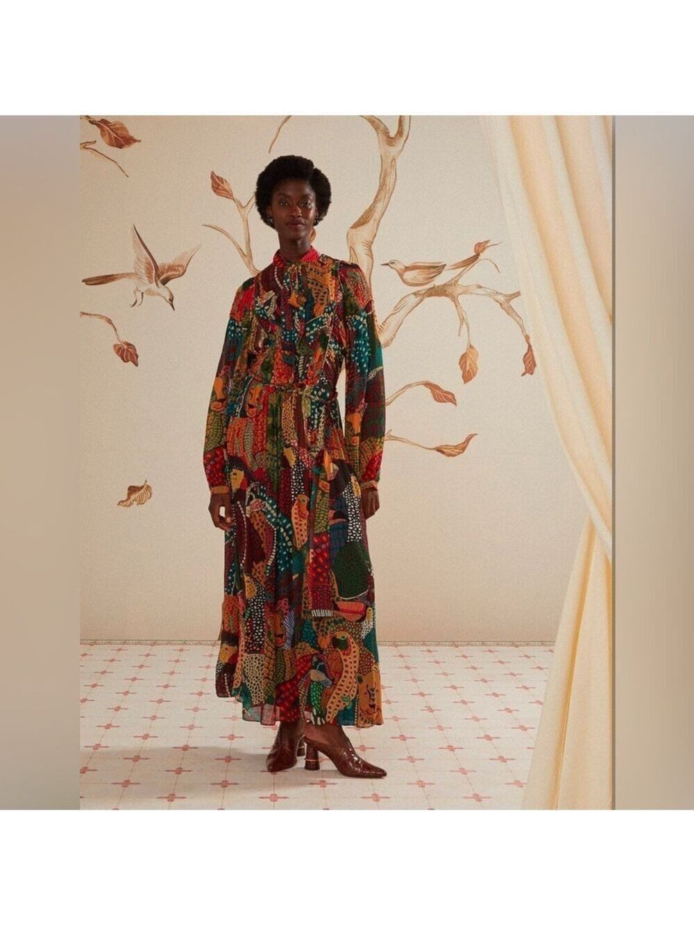 Farm Rio Fauna Mix Multicolor V Neckline Maxi Dress